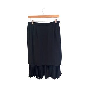Jaeger Women’s Black Pleated Hem Midi Skirt Size 12 Made in Great Britain Wool B